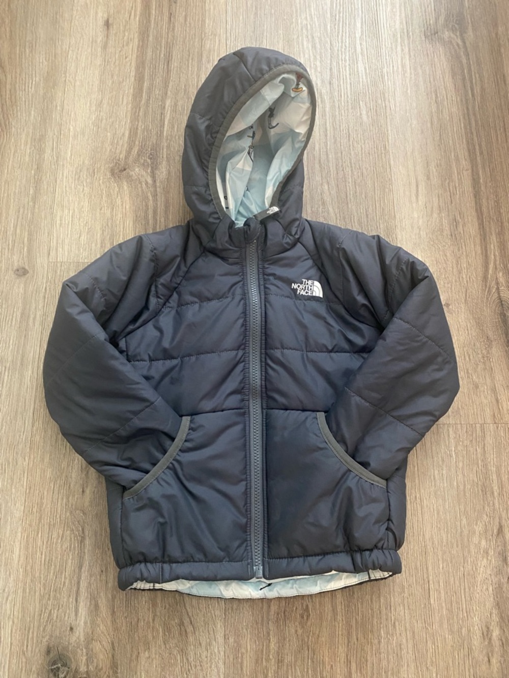 The North Face Gray Hooded Puffer Jacket - REVERSIBLE!